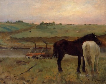 エドガー・ドガ Painting - 草原の馬 1871年 エドガー・ドガ